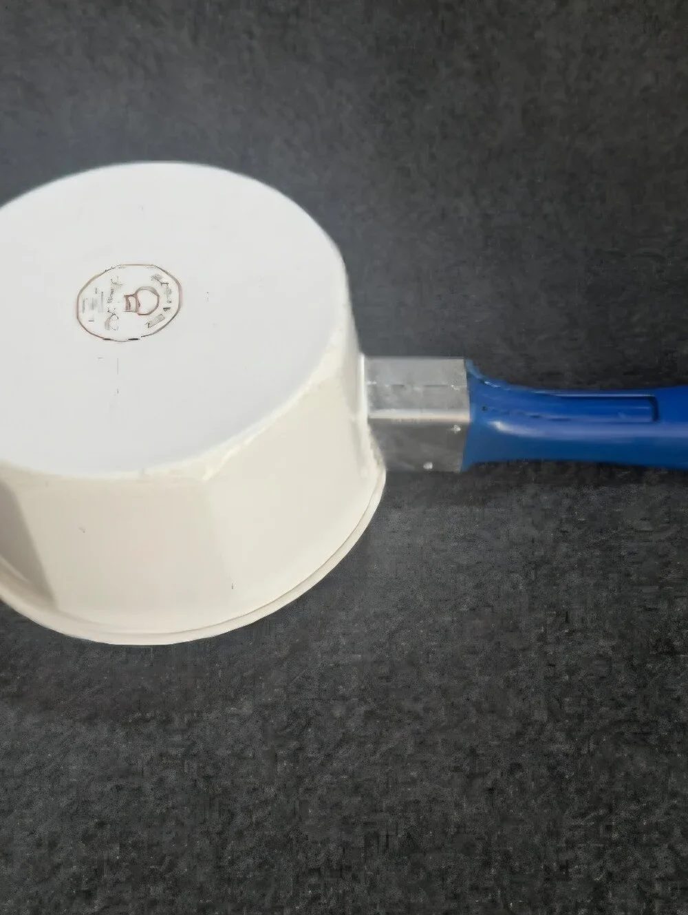 Princess House White Ceramic Saucepan Set with Blue Handle 1.5 & 2 Quart